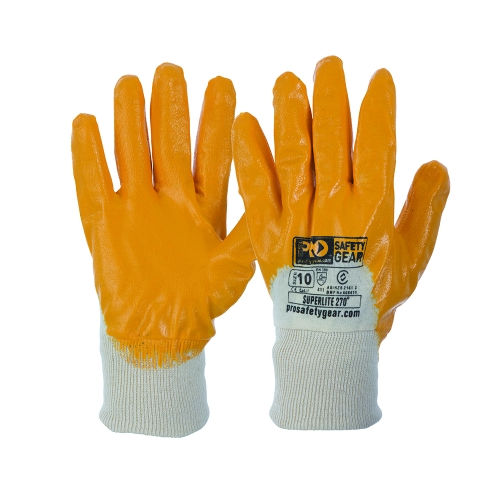 GLOVE NITRILE DIPPED KNITTED WRIST OPEN BACK YELLOW. PREMIUM QUALITY. SM